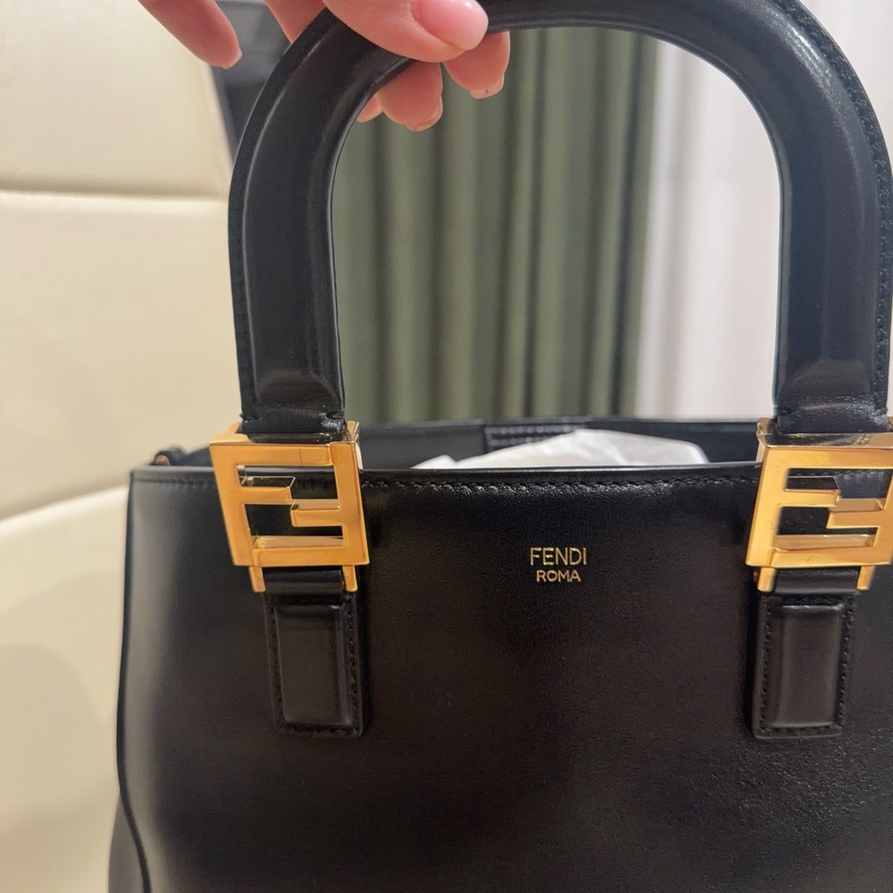 Fendi Black Leather Satchel with Gold Hardware